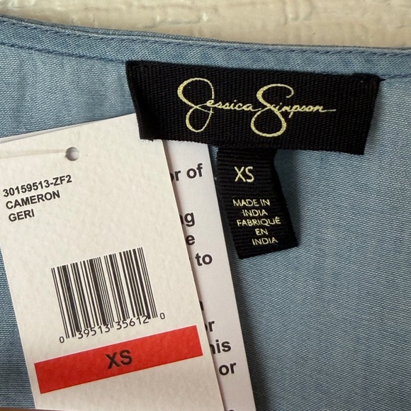 Jessica Simpson Chambray Wrap Top XS Ruffle Sleeve Tie Back NWT - Picture 8 of 9